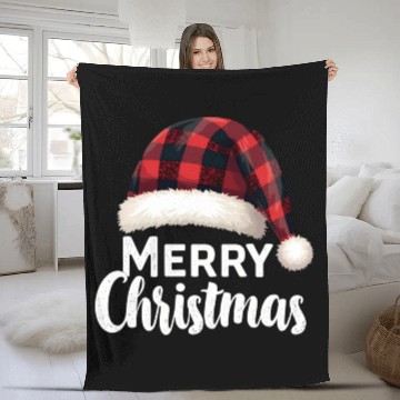 Discover Merry Christmas Buffalo Plaid Red Santa Hat Xmas Fleece Blankets
