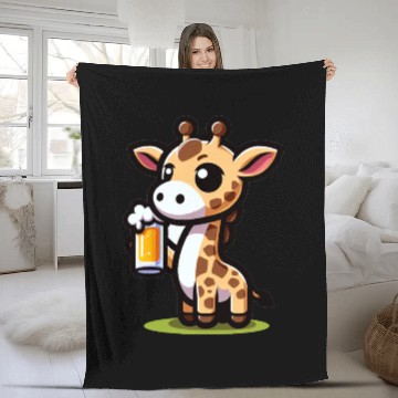 Discover Cute Giraffe Drinking Beer Fleece Blankets