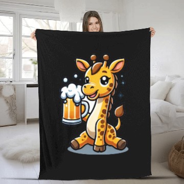 Discover Cute Giraffe Drinking Beer 3 Fleece Blankets