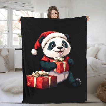 Discover Pandas Christmas Fleece Blankets