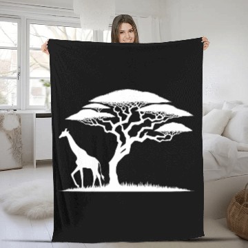 Discover Giraffe And Silhouette African Nature Fleece Blankets