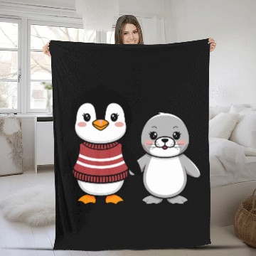 Discover Cute Penguin and Seal Best Buddies Friends Fleece Blankets