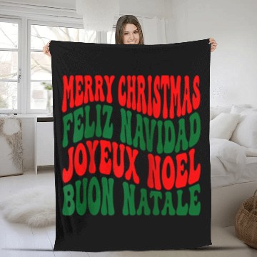 Discover Merry christmas feliz navidad joyeux noel Fleece Blankets