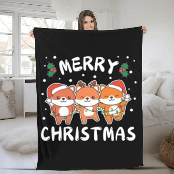 Discover Merry Christmas Cute Fox Festive Lights Fox Fleece Blankets