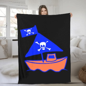 Discover Cute Little Pirate Ship Painted Children Drawing Fleece Blankets