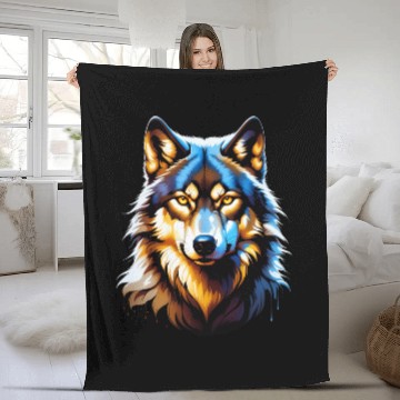 Discover Isolated Lone Wolf Head Ink Design Fleece Blankets