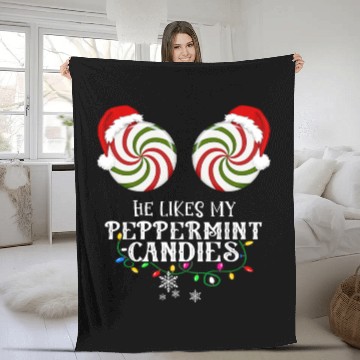 Discover He Likes my Peppermint candies couples Xmas Fleece Blankets