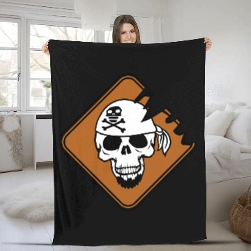 Discover Pirate Shield Skull Skeleton Danger Warning Sign Fleece Blankets
