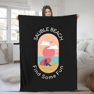 Discover Sauble Beach Fun - Girl on Beach Fleece Blankets