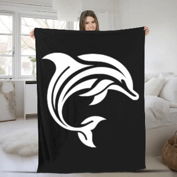 Discover Diver T Tattoo Style Dolphin Jumping Fleece Blankets