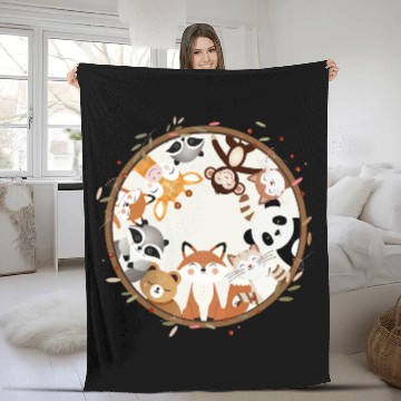 Discover Circle full of cute animals like fox and panda Fleece Blankets