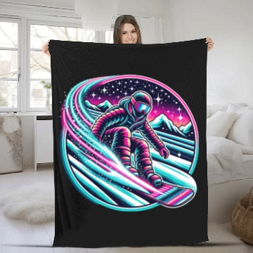 Discover Epic Neon Snowboarding Adventure Under Starry Sky Fleece Blankets