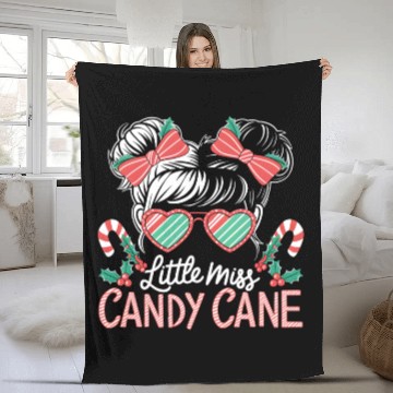 Discover Little Miss Candy Cane Christmas Messy Bun Toddler Fleece Blankets