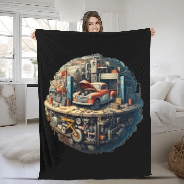 Discover Car Workshop Planet Fleece Blankets