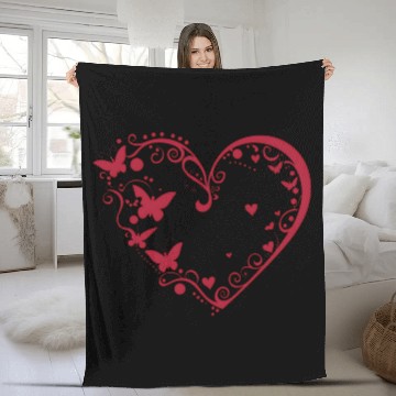 Discover Butterfly Heart, Valentines Retro Fleece Blankets