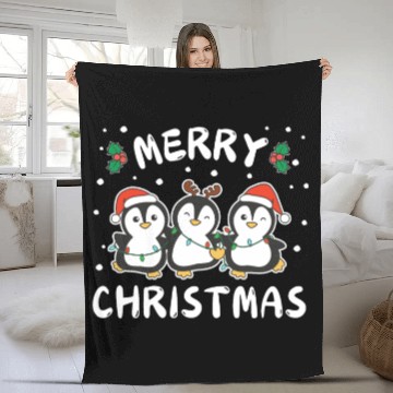 Discover Merry Christmas Cute Penguin Festive Lights Fleece Blankets