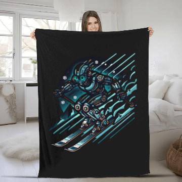Discover Futuristic Skiing Robot Adventure Fleece Blankets