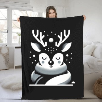 Discover Winter Serenity Deer Illustration Fleece Blankets