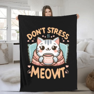 Discover gift idea funny quote relaxation design kawaii cat Fleece Blankets