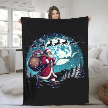 Discover Santa Claus with Gifts Under the Snowy Sky Fleece Blankets