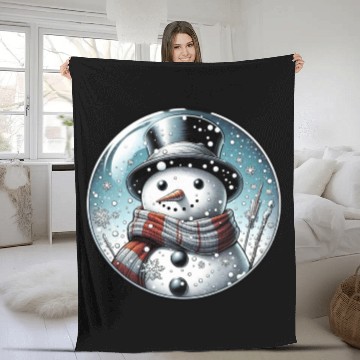 Discover Christmas Snowman with Scarf and Top Hat Fleece Blankets