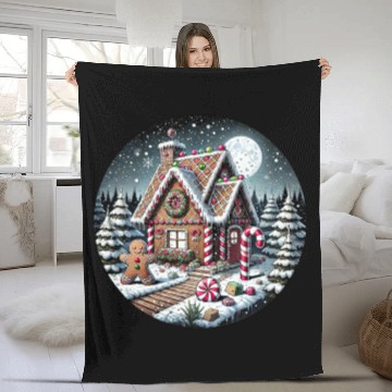 Discover Christmas Gingerbread House with Candy Canes Fleece Blankets