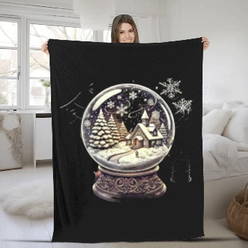 Discover Vintage Christmas Snow Globe with Winter Village Fleece Blankets