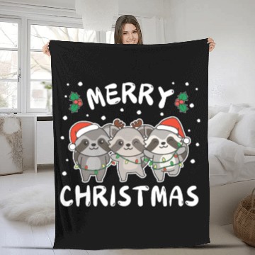 Discover Merry Christmas Cute Raccoon Festive Lights Fleece Blankets