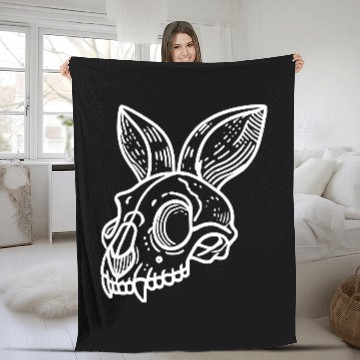 Discover Minimalistic Vector Rabbit Skull Kids Drawing Fleece Blankets