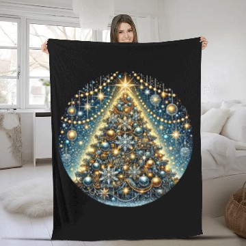 Discover Sparkling Christmas Tree with Golden Glow Fleece Blankets