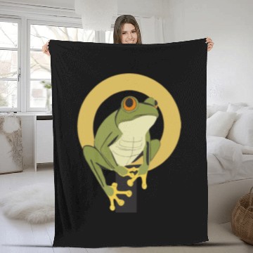 Discover Elegant Green Frog with Gold Accents Fleece Blankets