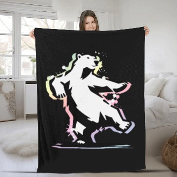 Discover Dancing polar bear in stencil style Fleece Blankets