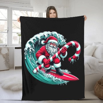Discover Santa Surfing Candy Cane Wave - Christmas Gifts Fleece Blankets
