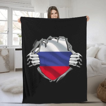 Discover Russian Flag Breaking Through Design Fleece Blankets