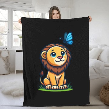 Discover lion and butterfly Fleece Blankets