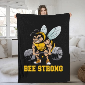 Discover Bee Strong Gym Fitness Bodybuilding Fleece Blankets