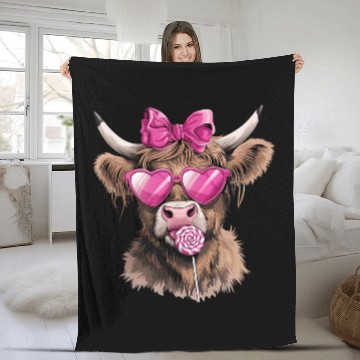 Discover Highland Cow Valentines, Valentines Day, Retro Fleece Blankets