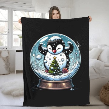 Discover Penguin in a Snow Globe: Christmas Storm & Cheer Fleece Blankets