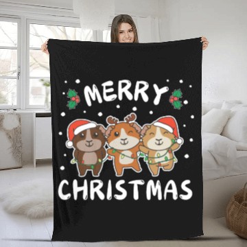 Discover Merry Christmas Cute Guinea Pig Festive Lights Fleece Blankets