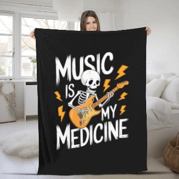 Discover Skeleton Guitar Player Bones Guitarist Musician Fleece Blankets