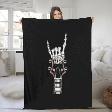 Discover Skeleton Guitar Player Bones Guitarist Musician Fleece Blankets