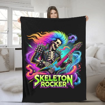 Discover Skeleton Guitar Player Bones Guitarist Musician Fleece Blankets