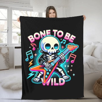 Discover Skeleton Guitar Player Bones Guitarist Musician Fleece Blankets