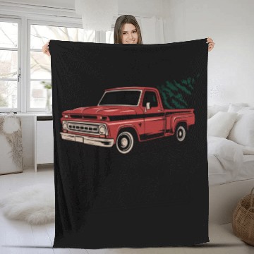 Discover Red Pickup Truck Christmas Tree Vintage Christmas Fleece Blankets