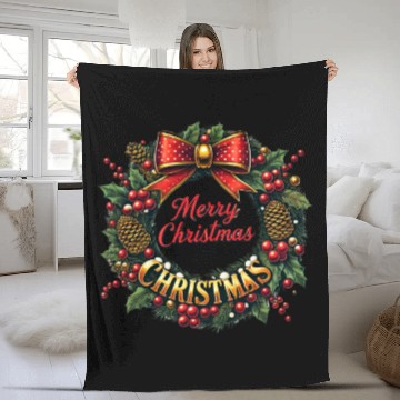 Discover 1950s Christmas Wreath - Vintage Holiday Cheer Fleece Blankets