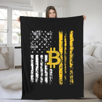 Discover American Bitcoin Blockchain Cryptocurrency BTC Fleece Blankets