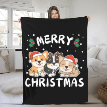 Discover Merry Christmas Cute Corgi Festive Lights Corgi Fleece Blankets