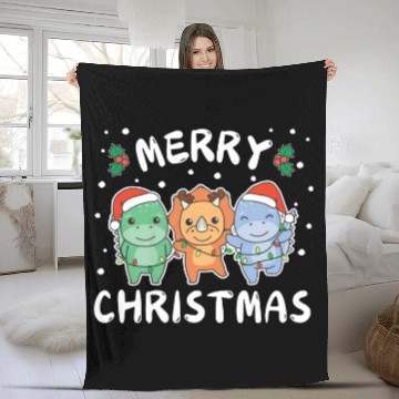 Discover Merry Christmas Cute Dino Festive Lights Dino Fleece Blankets