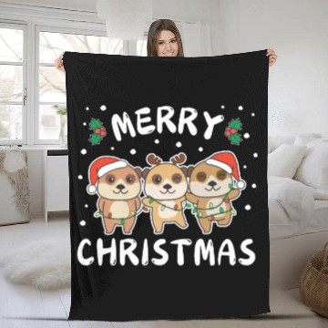 Discover Merry Christmas Cute Meerkat Festive Lights Fleece Blankets