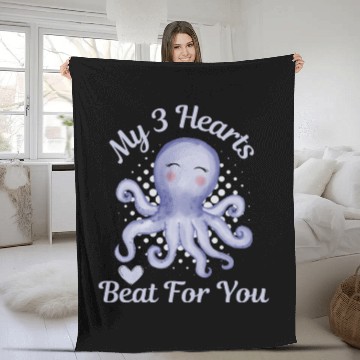 Discover Octopus Valentine s Day Gift My 3 Hearts Beat for Fleece Blankets